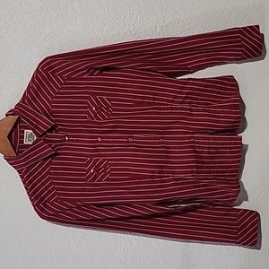 Vintage Fox Deluxe Burgundy w/White Stripes Button Down Long Sleeve Top Sz. M